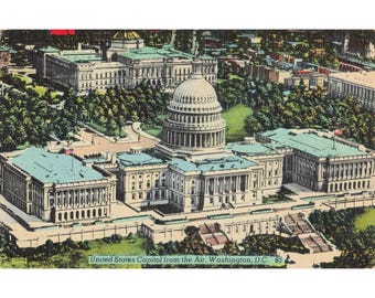 US Capitol Aerial View Washington DC Linen Postcard 1946 Postmarked Used