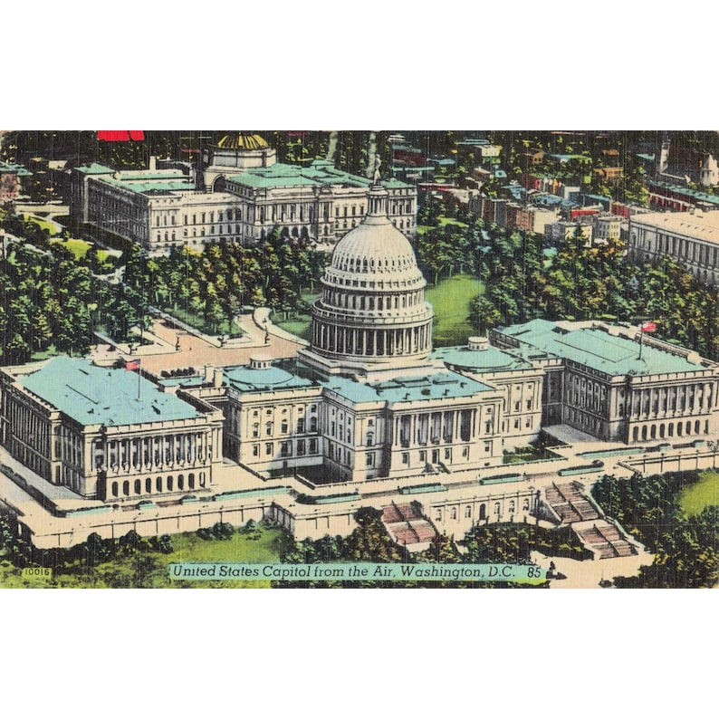 US Capitol Aerial View Washington DC Linen Postcard 1946 Postmarked Used image 1