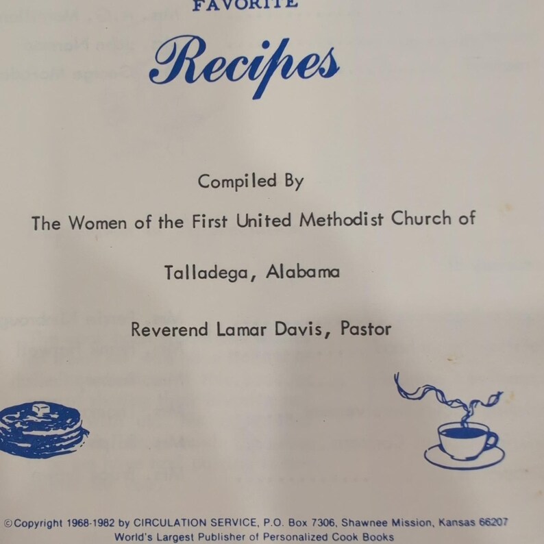 1982 Our Favorite Recipes First United Methodist Church Talladega AL Cookbook image 2