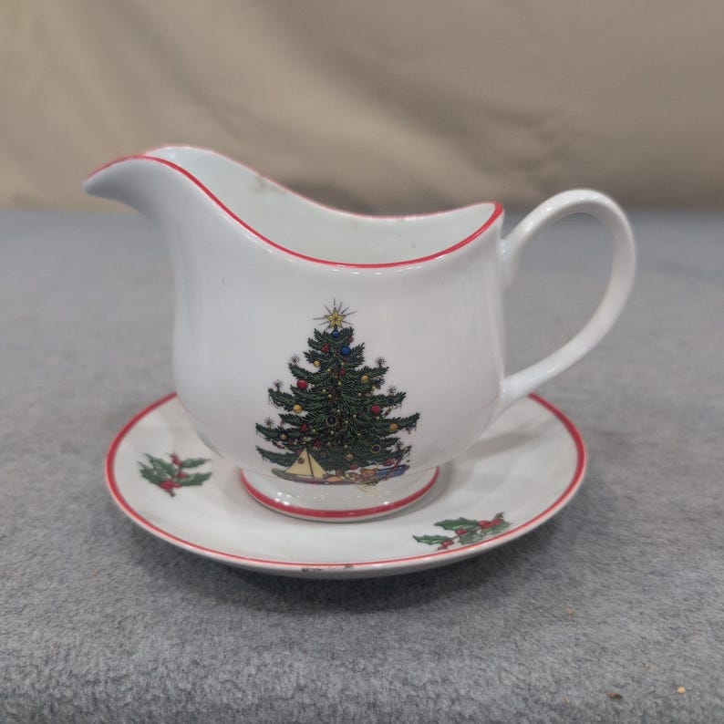 Cuthbertson American Christmas Tree Gravy Boat and Underplate Saucer Set White image 1