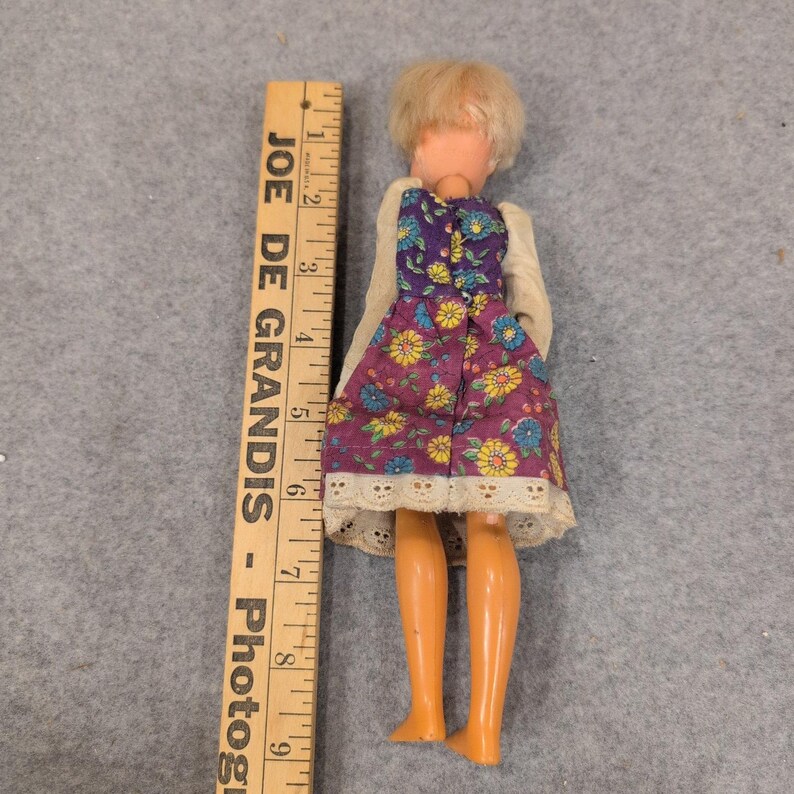 Vintage Miniature Blonde Doll Blue Eyes Floral Lace Dress Dollhouse Figure image 3