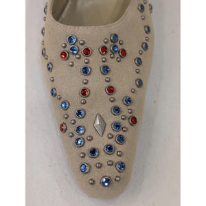Yellow Box Jody Embellished Rhinestone Square Toe Beige Heel Mules Size 7.5 image 5