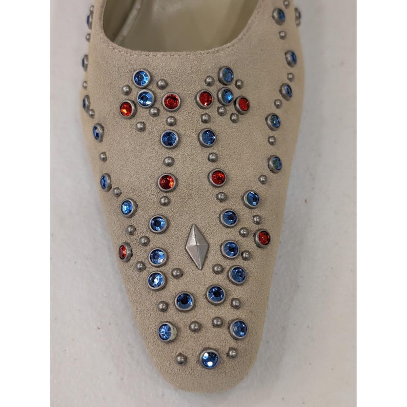 Yellow Box Jody Embellished Rhinestone Square Toe Beige Heel Mules Size 7.5 image 5