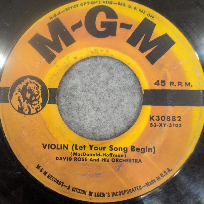David Rose and His Orchestra Violin Summertime in Venice MGM 45 RPM K30882 image 1