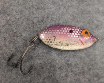 Vintage Fishing Bomber Slab Spoon Lure Wobbler Purple Silver Fish Eye