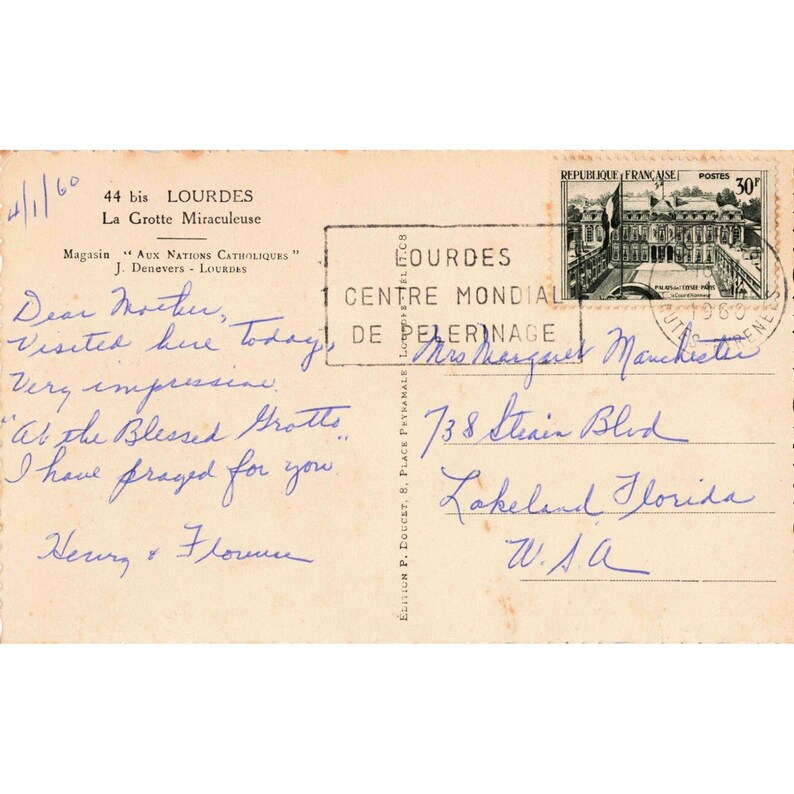 Jahrgang 1960 Lourdes Frankreich Grotto Miraculeuse Postkarte Unserer Lieben Frau Massabielle VG Bild 2