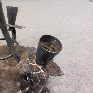 Vintage Metal 4 Light Candelabra Leaf Detail Gothic Tabletop Centerpiece image 4
