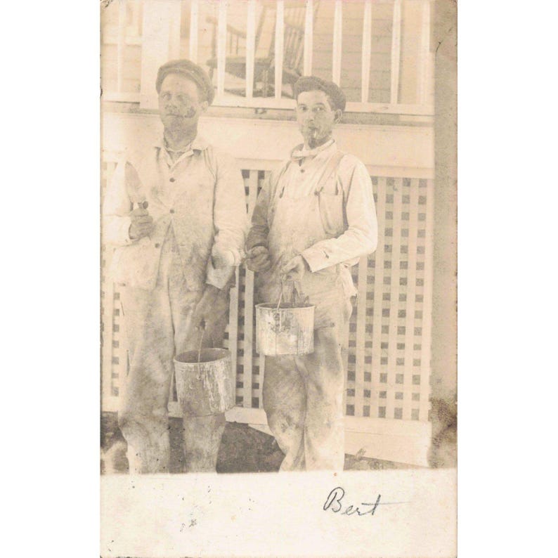 Antike RPPC-Fotopostkarte von 1907 mit Motiven von Malern und Handwerkern (Kohlepapier, Pennsylvania) – Bert Bild 1