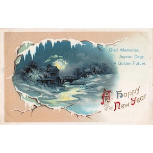 Vtg 1911 Happy New Year Postcard Watermill Winter Scene Embossed Germany 1276 image 1