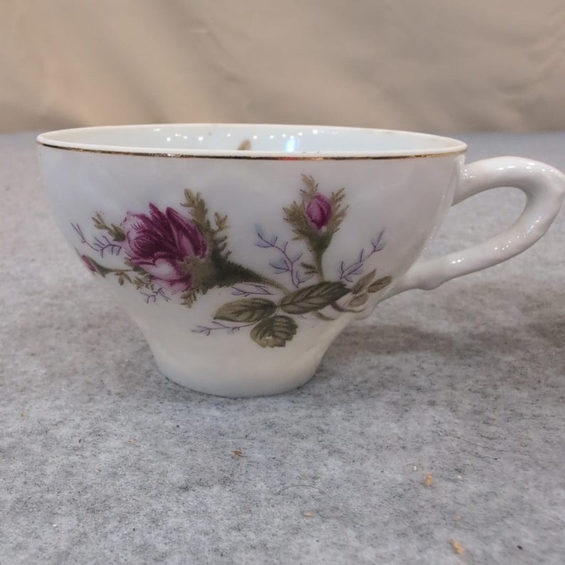 Bond Ware L&M Vintage Porcelain Teacups Pink Rose Floral Gold Rim Set of 2 image 2