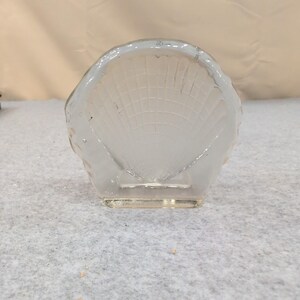 Vintage Clear Frosted Glass Scallop Sea Shell Paperweight Coastal Decor image 2