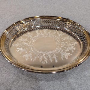 Oneida Silver Plate Oval Pierced Gallery Tray Etched Floral Made in USA image 2