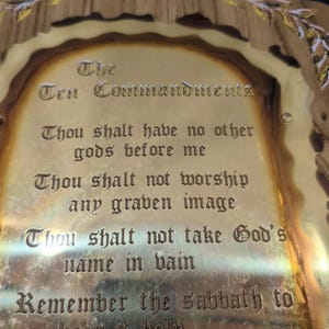 Vintage Ten Commandments Wood Metal Wall Plaque Religious Christian Home Decor image 2