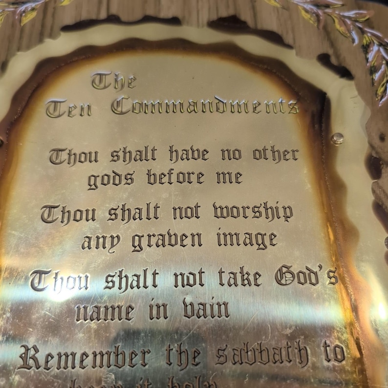 Vintage Ten Commandments Wood Metal Wall Plaque Religious Christian Home Decor image 2