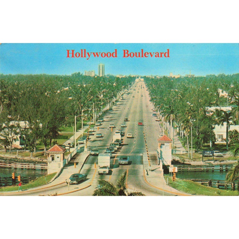 Vintage Hollywood Boulevard Florida Postcard Aerial View 1969 Mont Rubel Chrome image 1
