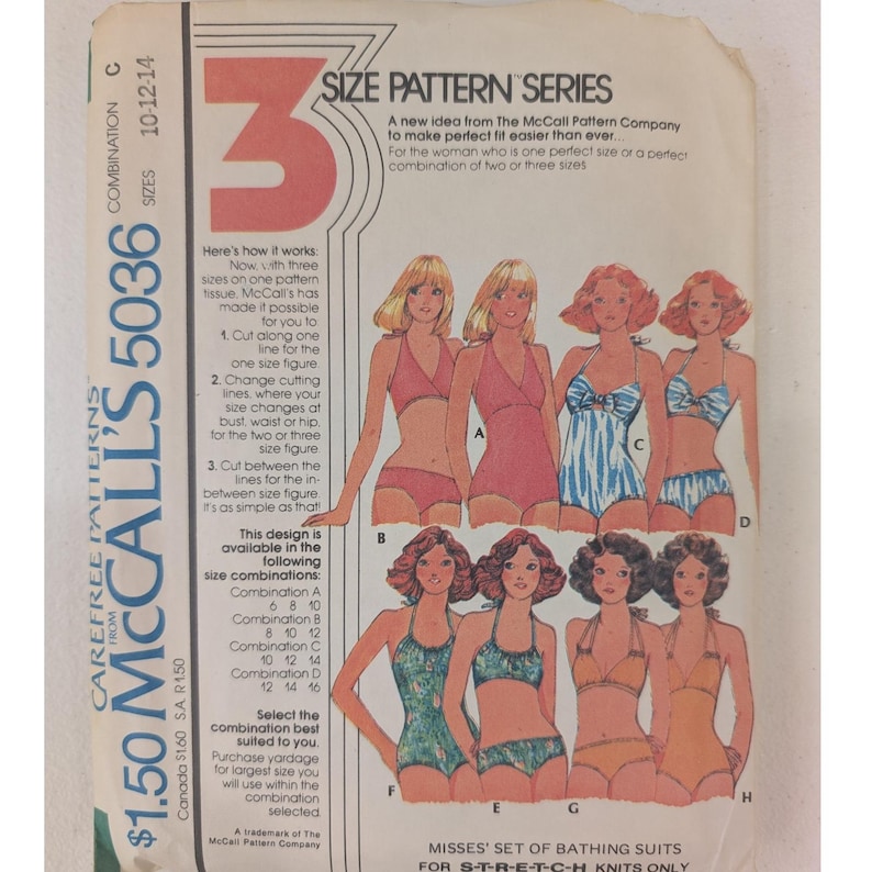 VTG 1976 McCall's 5036 Sewing Pattern Misses' Stretch Knit Bathing Suits FF/UC image 1