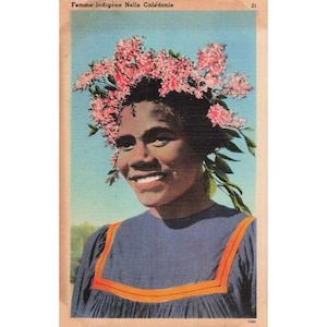 Vtg 1940's Femme Indigene Nelle Caledonie Postcard Tropical Woman Flower Crown image 1
