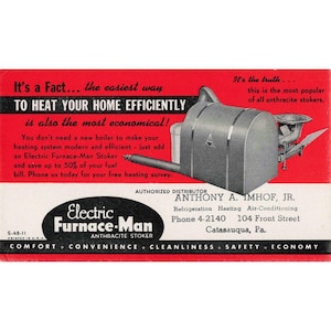 Vintage Electric Furnace-Man Anthracite Stoker Advertising Blotter Catasauqua PA image 1