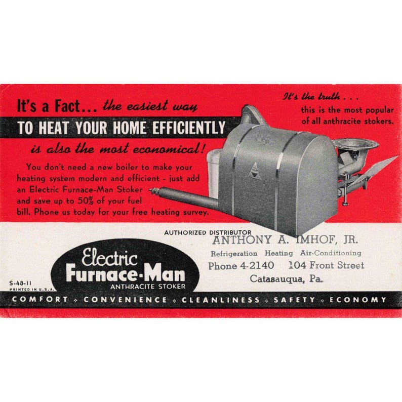 Vintage Electric Furnace-Man Anthracite Stoker Advertising Blotter Catasauqua PA image 1