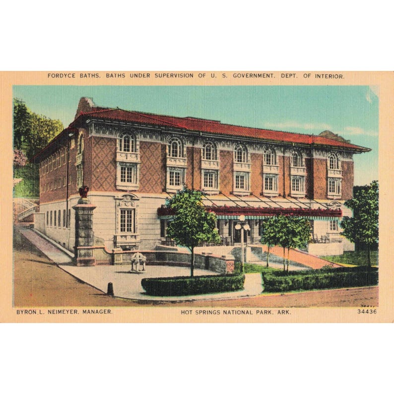 Fordyce Baths Hot Springs National Park AR Linen Postcard 1930s No 34436 image 1