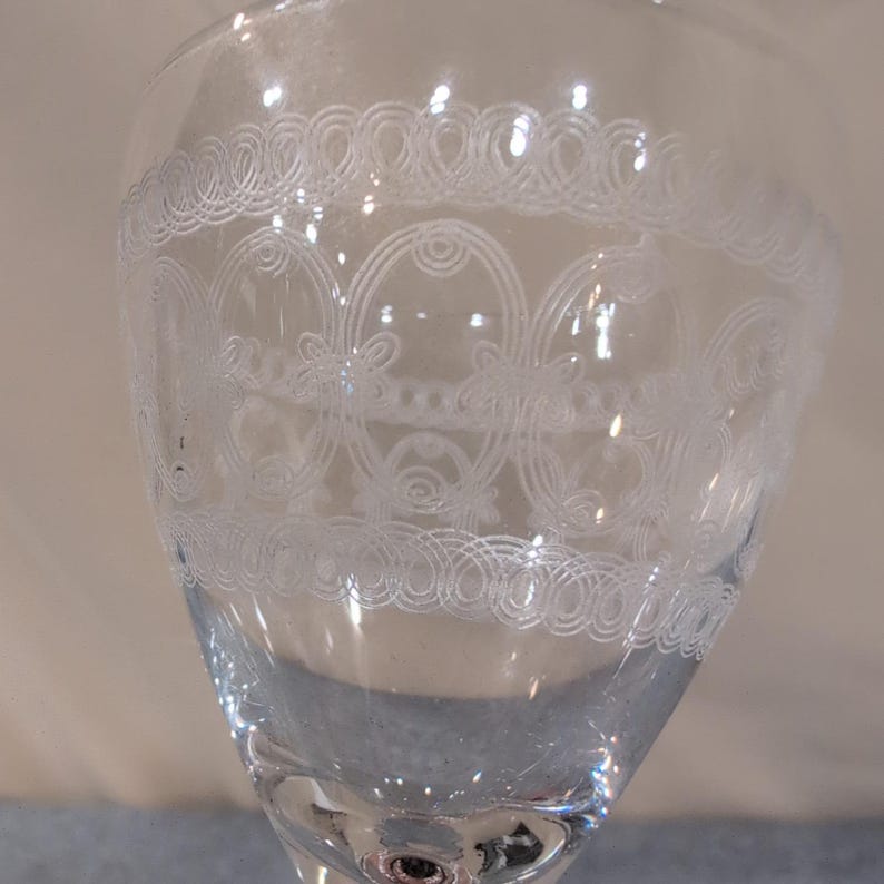 Vintage Etched Lace Crystal Wine Glasses Set of 8 Clear Stemmed Goblets image 4