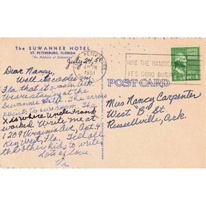 St Petersburg Florida Linen Postcard 1951 Suwannee Hotel Skyline Curteich image 2