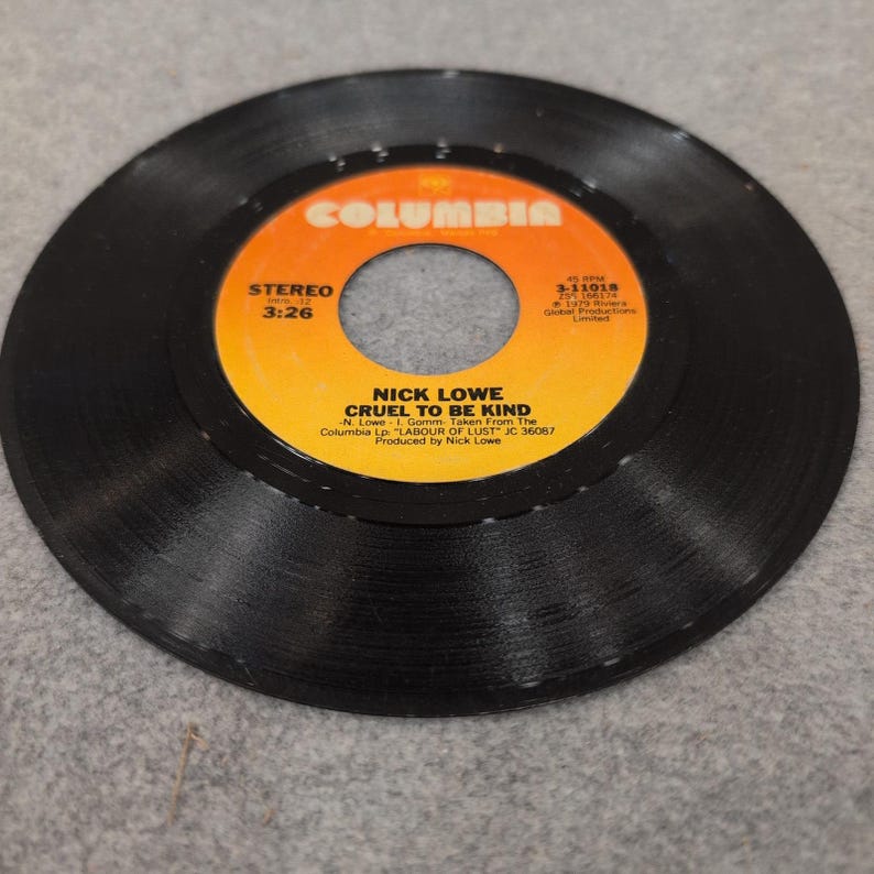Nick Lowe Cruel To Be Kind Grey Ribbon 1979 Columbia 45 RPM Vinyl 3-11018 image 4
