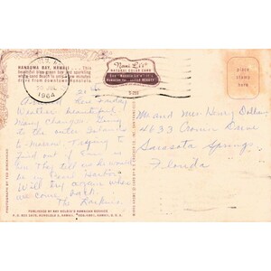 Postal antigua de Hanauma Bay, Hawái, 1964. Matasellos de Ted Birckhead, Nani Li'i S-259. imagen 2
