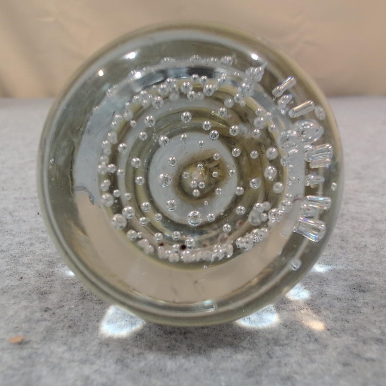 Vintage Clear Controlled Bubble Art Glass Pear Paperweight Metal Stem Figurine image 3