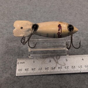 Vintage Wooden Bomber Fishing Lure Realistic Fish Design Orange Eyes image 4