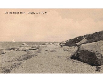 Orient Long Island New York NY Albertotypvykort på Sound Shore segelbåt ca 1910
