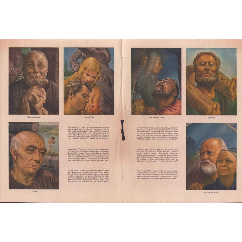 Vintage-Kunstdrucke mit biblischen Illustrationen von Guy Rowe: Josef, Jesaja, David und Elisa Bild 2