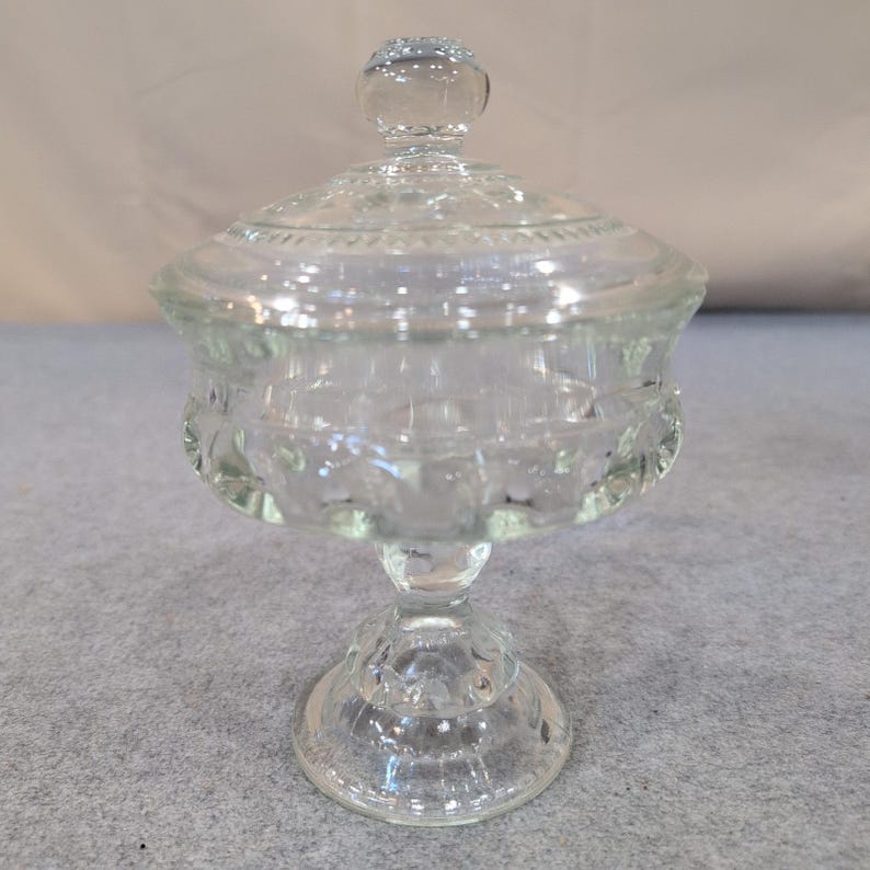 Tiffin Franciscan Kings Crown Clear Pedestal Covered Candy Compote Dish Vintage image 1