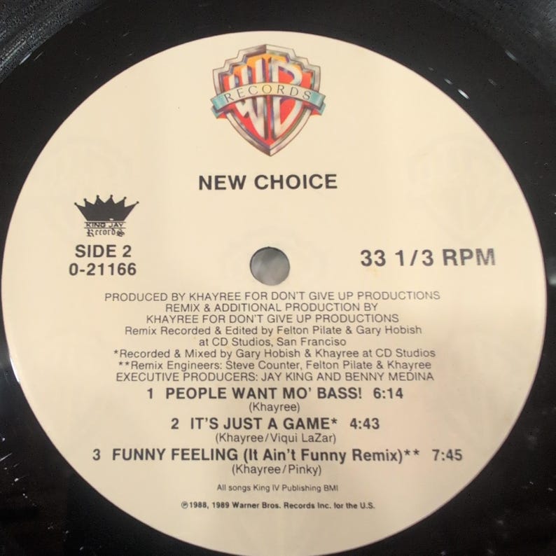 New Choice People Want Bass 12" Vinyl Maxi-Single 1988 Warner Bros 0-21166 VG image 6