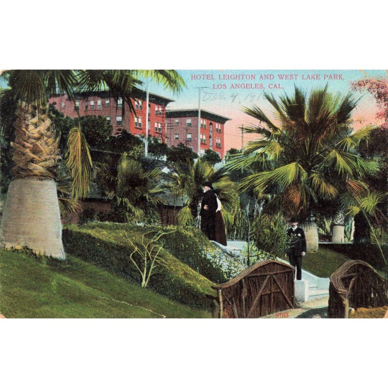 Hotel Leighton West Lake Park Los Angeles CA Vtg Pocztówka z dzielonym tyłem, lata 10. XX wieku zdjęcie 1