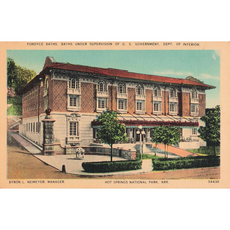Fordyce Baths Hot Springs National Park Arkansas Leinen Postkarte Metrocraft 1930er Jahre Bild 1