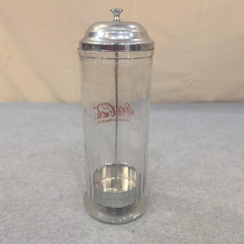 Coca-Cola Glass Straw Dispenser Chrome Lid Vintage Soda Fountain Style image 6