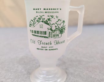Mary Mahoney's Old French House Biloxi MS Frosted Glass Footed Mug Souvenir