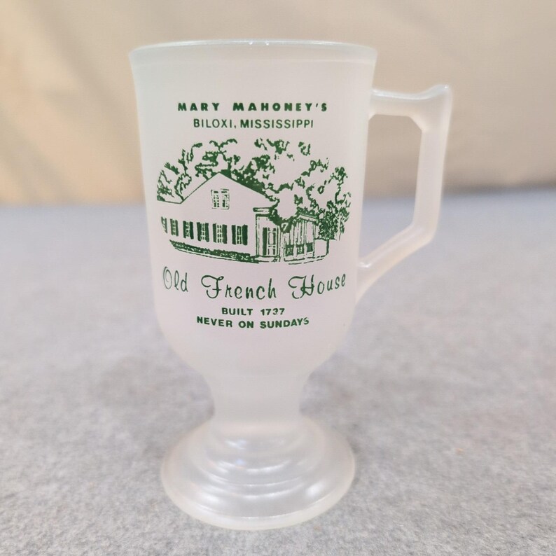 Mary Mahoney's Old French House Biloxi MS Frosted Glass Footed Mug Souvenir image 1