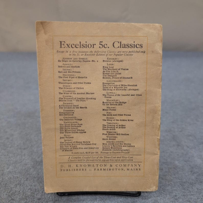 Rip Van Winkle Washington Irving Excelsior 5c Classics D.H. Knowlton Maine Book image 2