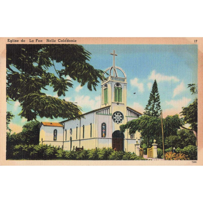 Vtg Postcard Eglise de La Foa Nouvelle Caledonie Church Landscape New Caledonia image 1