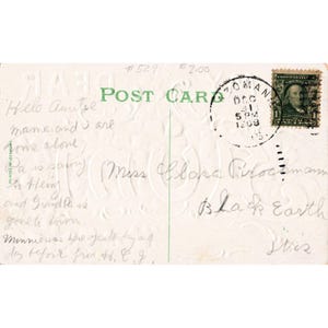 Vtg 1908 To My Dear Aunt Embossed Postcard Clover Lily Germany 1c Stamp afbeelding 2