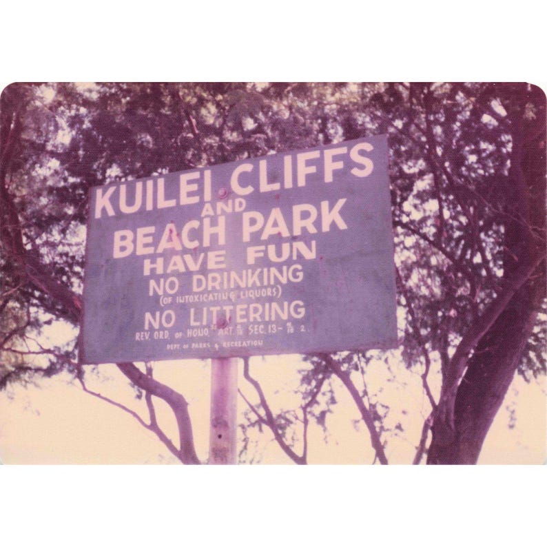 Vintage 1970s Kuilei Cliffs Beach Park Honolulu Hawaii Sign Photo image 1