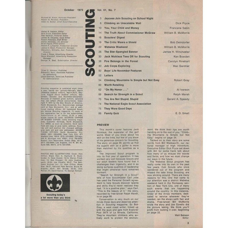 Revista Scouting, octubre de 1973, número de portada de Jack Nicklaus imagen 3