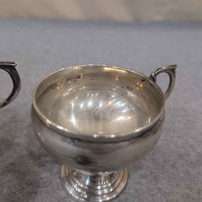 Vintage Silber Ton Sockel Tassen 3er-Set Made in India verzierten Blättern Griff Bild 4