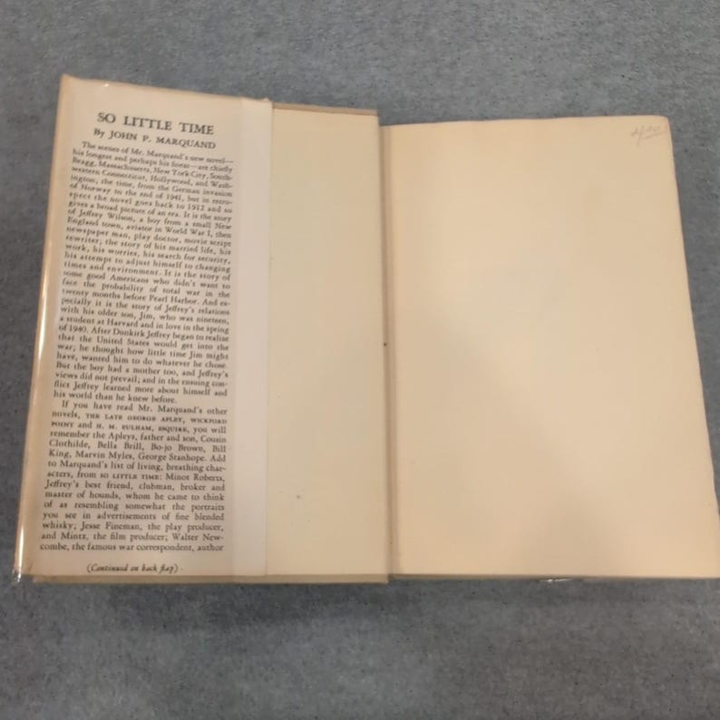 Tan poco tiempo. Una novela de John P. Marquand, libro de tapa dura vintage de 1943. imagen 4