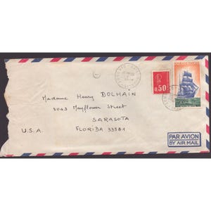 Sobre de correo aéreo de Francia a EE. UU. de 1972, sellos de la República Francesa Le Bouscat imagen 1