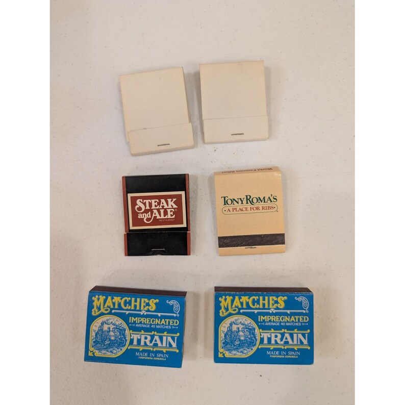 Vintage Restaurant Matchbooks Lot of 6 Steak Ale Tony Roma's Train Advertising image 1