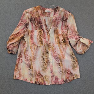 Calvin Klein Womens Snake Print Button Up Shirt Blouse Top XL Pink Orange image 2