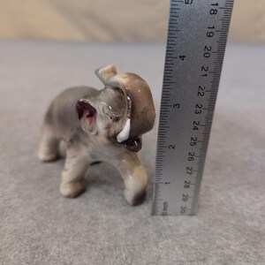 Vintage Ceramic Elephant Figurine Trunk Up Good Luck Glossy Grey Tan Painted image 2